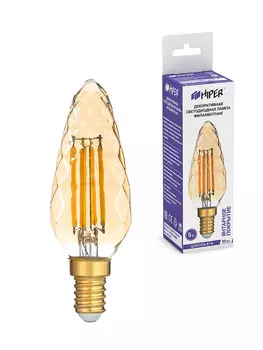 Лампа светодиодная E14 свеча, 5Вт, 6500K, 480лм, филаментная, HIPER DECO FILAMENT CONE (HL-2214)