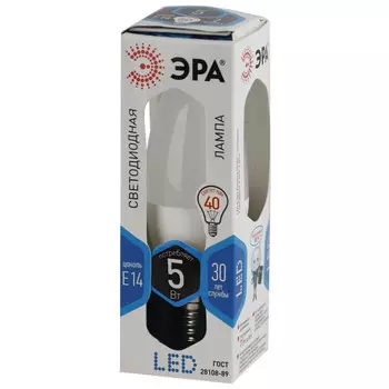 Лампа светодиодная E14 свеча/B35, 5Вт, 4000K / нейтральный свет, 400лм, ЭРА LED B35-5W-840-E14 (Б0018872)