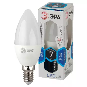 Лампа светодиодная E14 свеча/B35, 7Вт, 4000K / нейтральный свет, 560лм, ЭРА LED B35-7W-840-E14 (Б0020539)