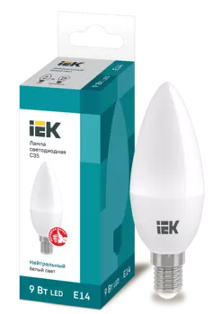 Лампа светодиодная E14 свеча/C35, 9Вт, 4000K / нейтральный свет, 810лм, IEK (LLE-C35-9-230-40-E14)