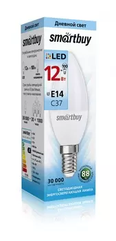 Лампа светодиодная E14 свеча/C37, 12Вт, 4000K / белый, 960лм, SMARTBUY (SBL-C37-12-40K-E14)