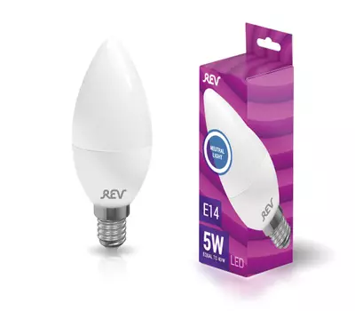 Лампа светодиодная E14 свеча/C37, 5Вт, 4000K / холодный свет, 375лм, REV (32272 6)