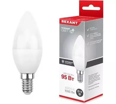 Лампа светодиодная E14 свеча/CN, 11.5Вт, 6500K-6500K / холодно-белый, 1093лм, REXANT 604-205 (604-205)