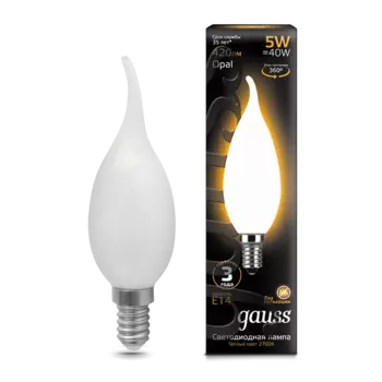 Лампа светодиодная E14 свеча на ветру, 5 Вт, 2700 K/теплый свет, 420лм, филаментная, 220 В, Gauss Black Filament Milky (104201105)