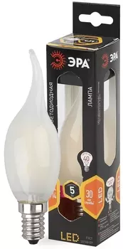 Лампа светодиодная E14 свеча на ветру, 5Вт, 2700K / теплый свет, 465лм, филаментная, ЭРА F-LED BXS-5W-827-E14 frost (Б0027927)