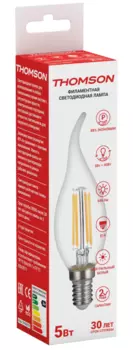 Лампа светодиодная E14 свеча на ветру, 5Вт, 4500K / белый, 545лм, филаментная, THOMSON (TH-B2074)