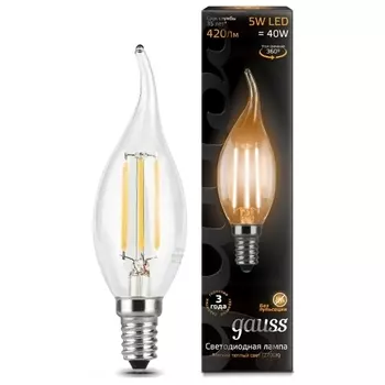 Лампа светодиодная E14 свеча на ветру/CA35, 5 Вт, 2700 K-2700 K / теплый свет, 420лм, филаментная, 10 шт., Gauss ( 104801105_10)