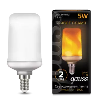 Лампа светодиодная E14 трубка/T65, 5Вт, 1500K / теплый свет, 80лм, Gauss (157401105)