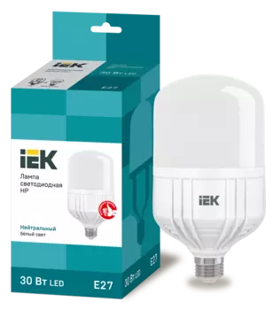 Лампа светодиодная E27, 30Вт, 4000K / нейтральный свет, 2700лм, IEK HP (LLE-HP-30-230-40-E27)