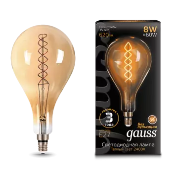 Лампа светодиодная E27 -/A160, 8Вт, 2400K / теплый свет, 620лм, филаментная, Gauss Vintage Filament Flexible (150802008)