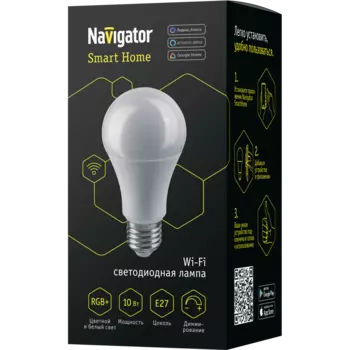 Лампа светодиодная E27/A60, 60Вт, 800лм, диммируемая, Navigator NLL-A60-10-230-RGBWWW-E27-WIFI (14554)
