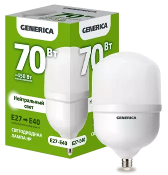Лампа светодиодная E27/E40/HP, 70Вт, 4000K-4000K, 7000лм, GENERICA (LL-HP-70-230-40-E27-E40-G)