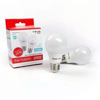 Лампа светодиодная E27 груша/A60, 11Вт, 880лм, 2шт., Gauss Elementary (23221P)