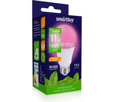 Лампа светодиодная E27 груша/A60, 11Вт / фиолетовый, SMARTBUY ФИТО SBL-A60-11-fito-E27 (SBL-A60-11-fito-E27)