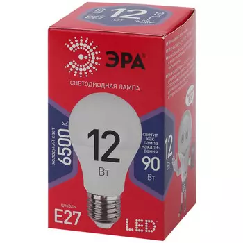 Лампа светодиодная E27 груша/A60, 12Вт, 6500K / холодный свет, 960лм, ЭРА LED A60-12W-865-E27 R (Б0045325)
