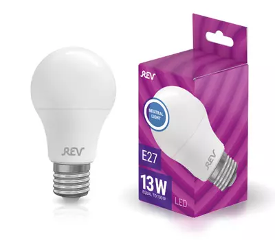 Лампа светодиодная E27 груша/A60, 13Вт, 4000K / холодный свет, REV (32268 9)