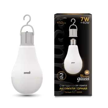 Лампа светодиодная E27 груша/A60, 7Вт, 3000K / теплый свет, 450лм, Gauss (102402107)