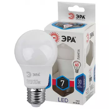 Лампа светодиодная E27 груша/A60, 7Вт, 4000K / нейтральный свет, 560лм, ЭРА LED A60-7W-840-E27 (Б0029820)