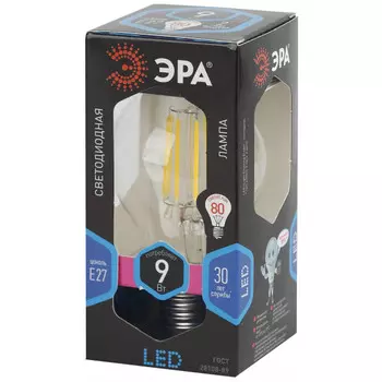 Лампа светодиодная E27 груша/A60, 9Вт, 4000K / белый, 900лм, филаментная, ЭРА F-LED A60-9W-840-E27 (Б0043434)