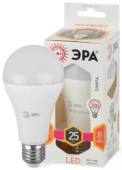 Лампа светодиодная E27 груша/A65, 25Вт, 2700K / теплый свет, 2000лм, ЭРА LED A65-25W-827-E27 (Б0035334)