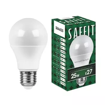 Лампа светодиодная E27 груша/A65, 25Вт, 2700K / теплый свет, 2150лм, SAFFIT SBA6525 (55087)
