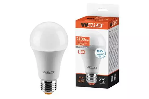 Лампа светодиодная E27 груша/A67, 25Вт, 4000K / белый, 2100лм, Wolta ( 25S67BL25E27)