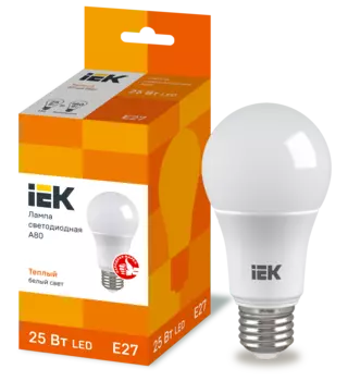 Лампа светодиодная E27 груша/A80, 25Вт, 3000K / теплый свет, 2500лм, IEK (LLE-A80-25-230-30-E27)