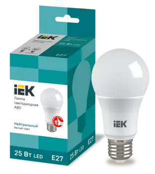 Лампа светодиодная E27 груша/A80, 25Вт, 4000K / нейтральный свет, 2500лм, IEK (LLE-A80-25-230-40-E27)