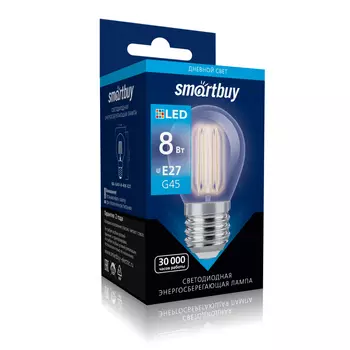 Лампа светодиодная E27 груша/G45, 8Вт, 4000K / нейтральный свет, 750лм, филаментная, SMARTBUY (SBL-G45F-8-40K-E27)