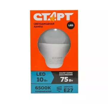 Лампа светодиодная E27 грушевидная, 10 Вт / холодный свет, СТАРТ LEDGLSE27 (4640033426857)
