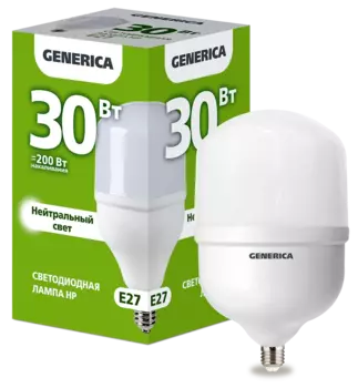 Лампа светодиодная E27/HP, 30Вт, 4000K-4000K, 3000лм, GENERICA (LL-HP-30-230-40-E27-G)