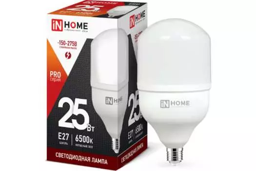 Лампа светодиодная E27 Колба/T, 25Вт, 6500K / холодный свет, 2380лм, IN HOME LED-HP-PRO (4690612031064)