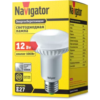 Лампа светодиодная E27 рефлектор/R80, 12Вт, 4000K / нейтральный свет, 1000лм, Navigator (94336 / NLL-R80-12-230-4K-E27 / 18786)