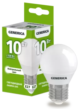Лампа светодиодная E27 шар/G45, 10Вт, 4000K-4000K, 1000лм, GENERICA (LL-G45-10-230-40-E27-G)