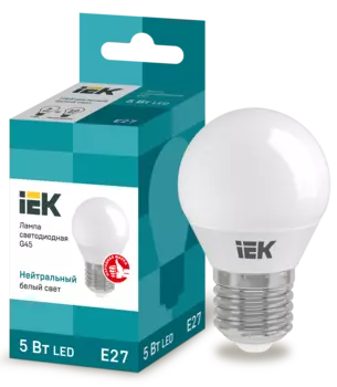 Лампа светодиодная E27 шар/G45, 5Вт, 4000K / нейтральный свет, 450лм, IEK (LLE-G45-5-230-40-E27)