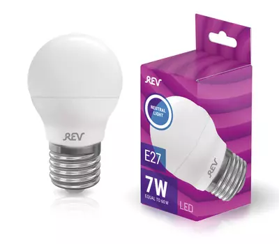 Лампа светодиодная E27 шар/G45, 7Вт, 4000K / холодный свет, 550лм, REV (32343 3)