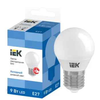 Лампа светодиодная E27 шар/G45, 9Вт, 6500K / холодный свет, 810лм, IEK (LLE-G45-9-230-65-E27)