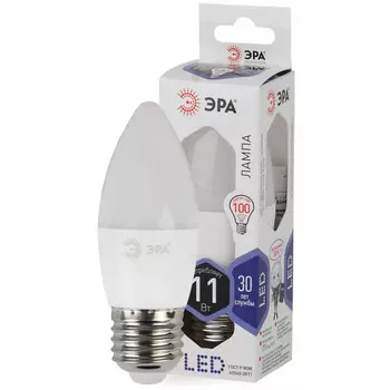 Лампа светодиодная E27 свеча/B35, 11Вт, 6000K / холодный свет, 880лм, ЭРА LED B35-11W-860-E27 (Б0032985)