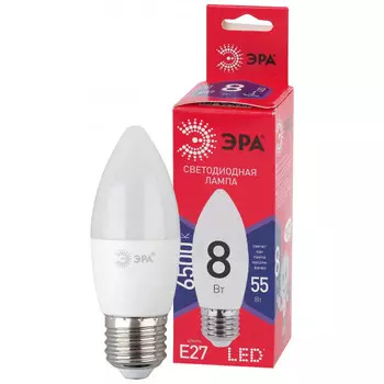 Лампа светодиодная E27 свеча/B35, 8Вт, 6500K / холодный свет, 640лм, ЭРА LED B35-8W-865-E27 R (Б0045342)