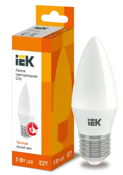Лампа светодиодная E27 свеча/C35, 5Вт, 3000K / теплый свет, 450лм, IEK (LLE-C35-5-230-30-E27)