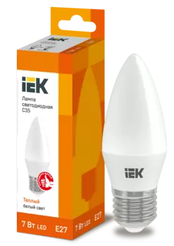 Лампа светодиодная E27 свеча/C35, 7Вт, 3000K / теплый свет, 630лм, IEK (LLE-C35-7-230-30-E27)