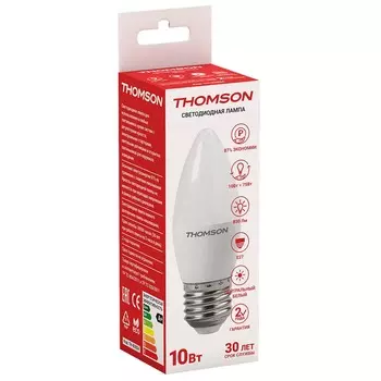 Лампа светодиодная E27 свеча/C37, 10Вт, 4000K / белый, 830лм, THOMSON (TH-B2024)