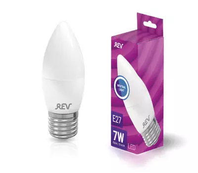 Лампа светодиодная E27 свеча/C37, 7Вт, 4000K / белый, 550лм, REV (32348 8)
