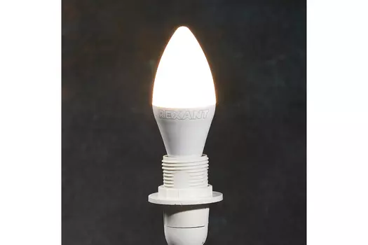 Лампа светодиодная E27 свеча/CN, 9.5Вт, 2700K / теплый свет, 903лм, REXANT (604-025)