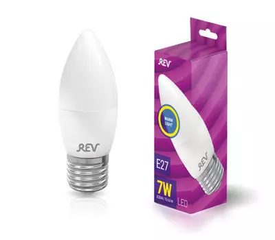 Лампа светодиодная E27 свеча/С37, 7Вт, 2700K / теплый свет, 525лм, REV (32347 1)