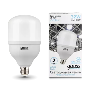 Лампа светодиодная E27 трубка/T100, 32Вт, 6500K / холодный свет, 2700лм, Gauss Elementary (63233)