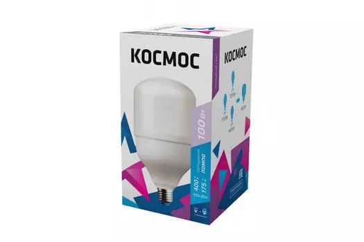 Лампа светодиодная E27 трубка/T160, 100Вт, 6500K / холодный свет, 8500лм, КОСМОС (LksmHWLED100WE2765)