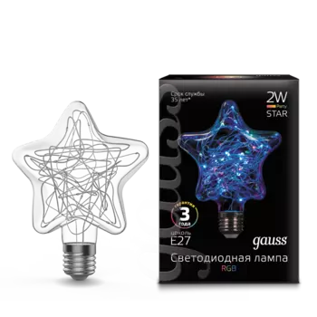Лампа светодиодная E27 звезда, 2Вт / RGB, Gauss Vintage Star (160802008)