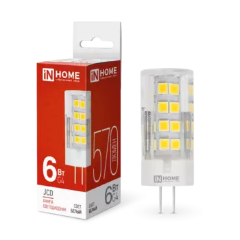 Лампа светодиодная G4, 220В, 6Вт, 570лм, 4000/нейтральный, IN HOME LED-JCD (4690612036144)