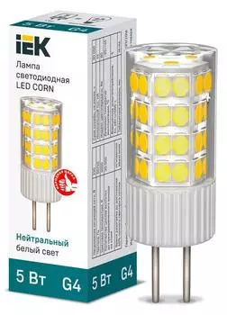 Лампа светодиодная G4, corn, 220В, 5Вт, 475лм, 4000K/нейтральный, 70-79Ra, Iek LLE-CORN-5-230-40-G4 (823631)